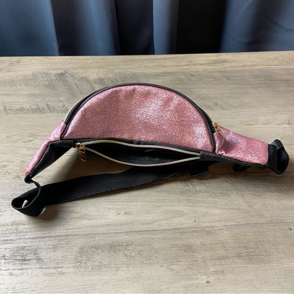 Pink glitter fabric bum bag fanny pack summer child’s zip buckle belt money - Picture 3 of 6